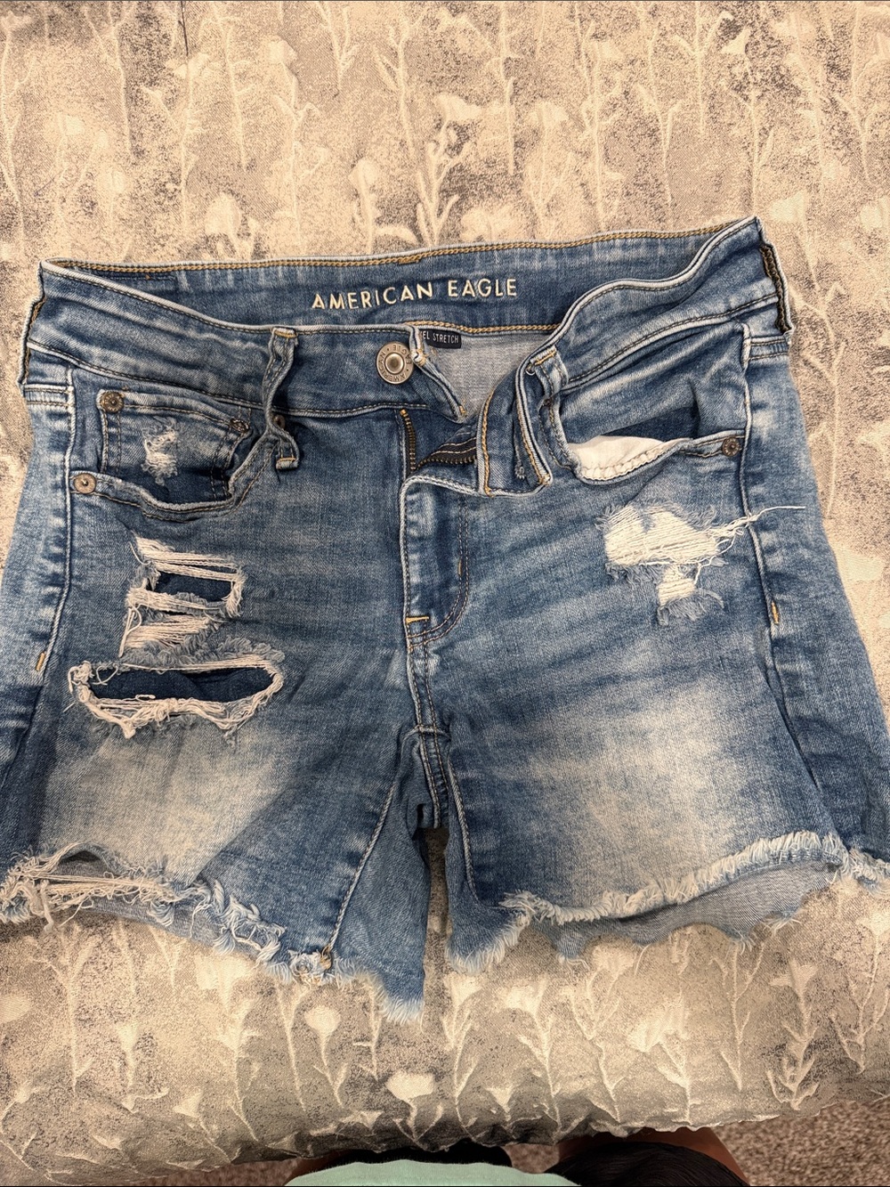 American Eagle Outfitters Distressed Light Blue Denim Shortalls